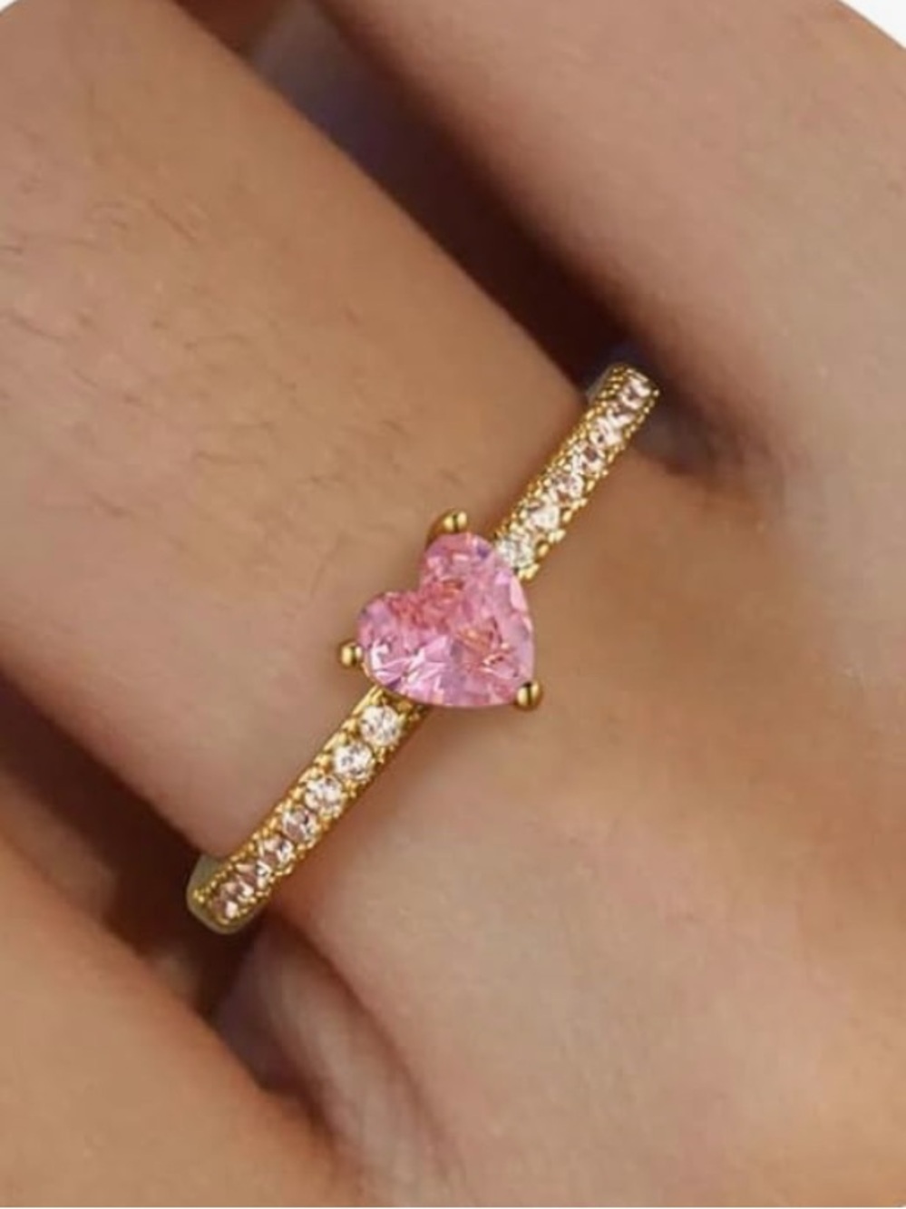 Hollander & Rozanov Gold Plated 14K Heart Amethyst Rings Size 8 with Pavé Band - Picture 2 of 2